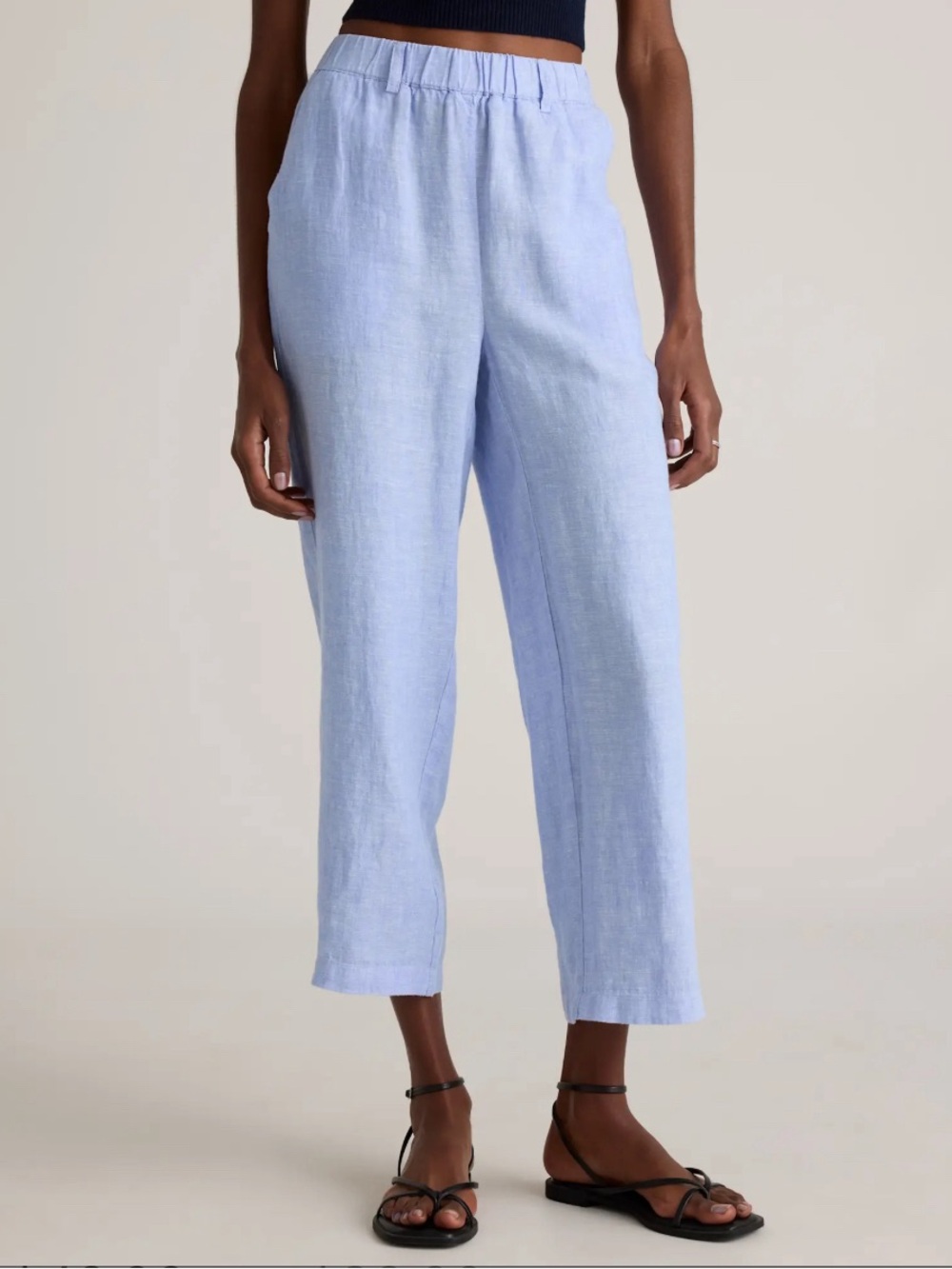 Quince Light Blue Linen-Blend Cropped Pants